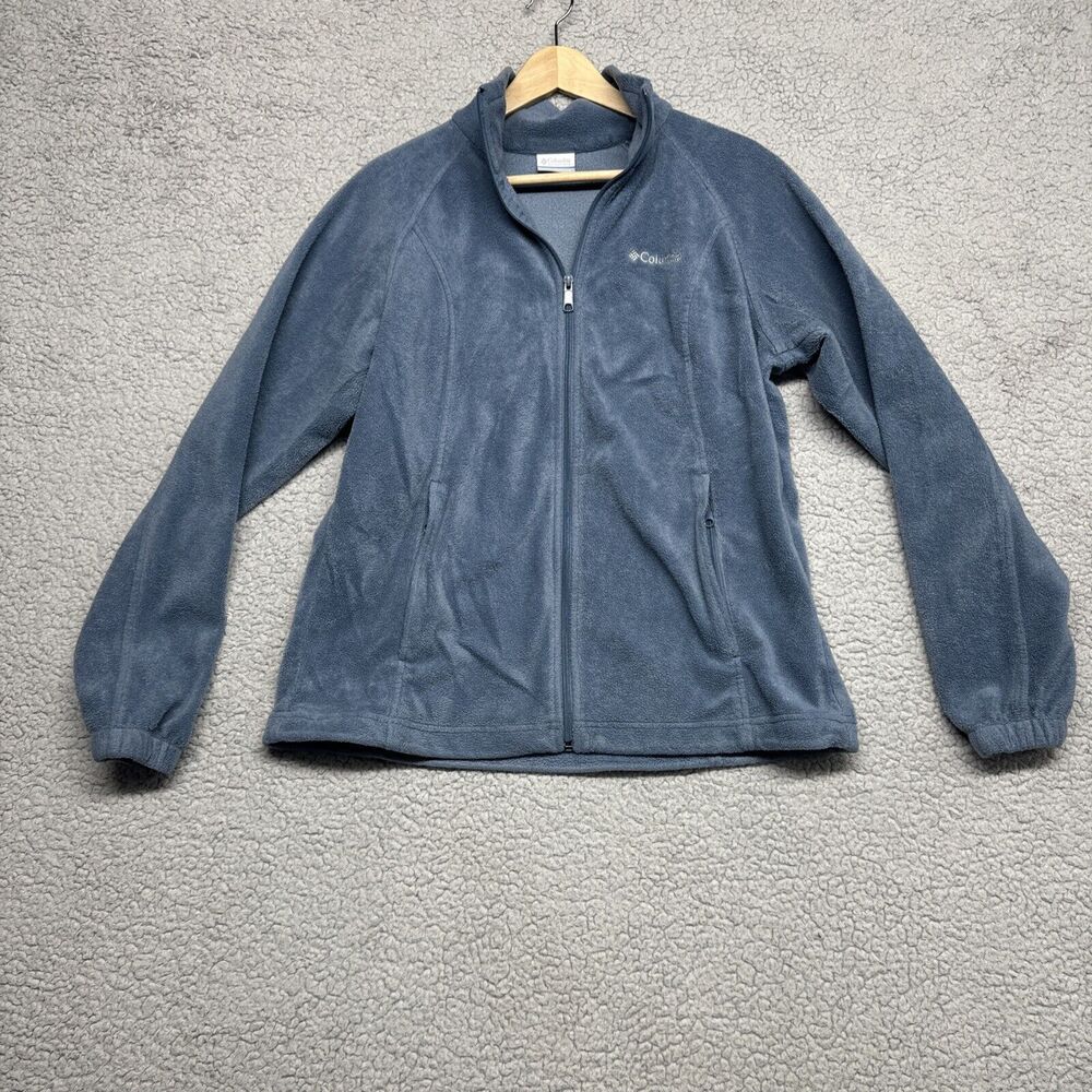 Columbia Fleece Zip Up Jacket Women's Sz Large Blue Teal Long Sleeve Pockets